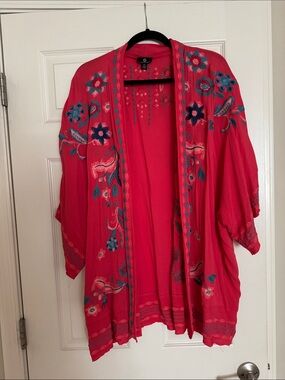 Embroidered Red Open-Front Women's Kimono - Unknown Brand